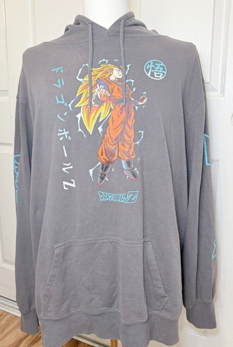 Dragon Ball Z Super Saiyan 3 Goku Hoodie 3XL Gray Anime Graphic Pullover